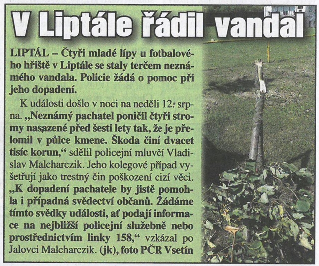 dost o pomoc - dn vandala na hiti FK Liptl